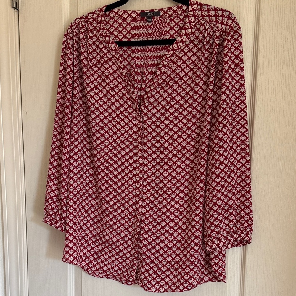 NYDJ Red and White Geometric Blouse